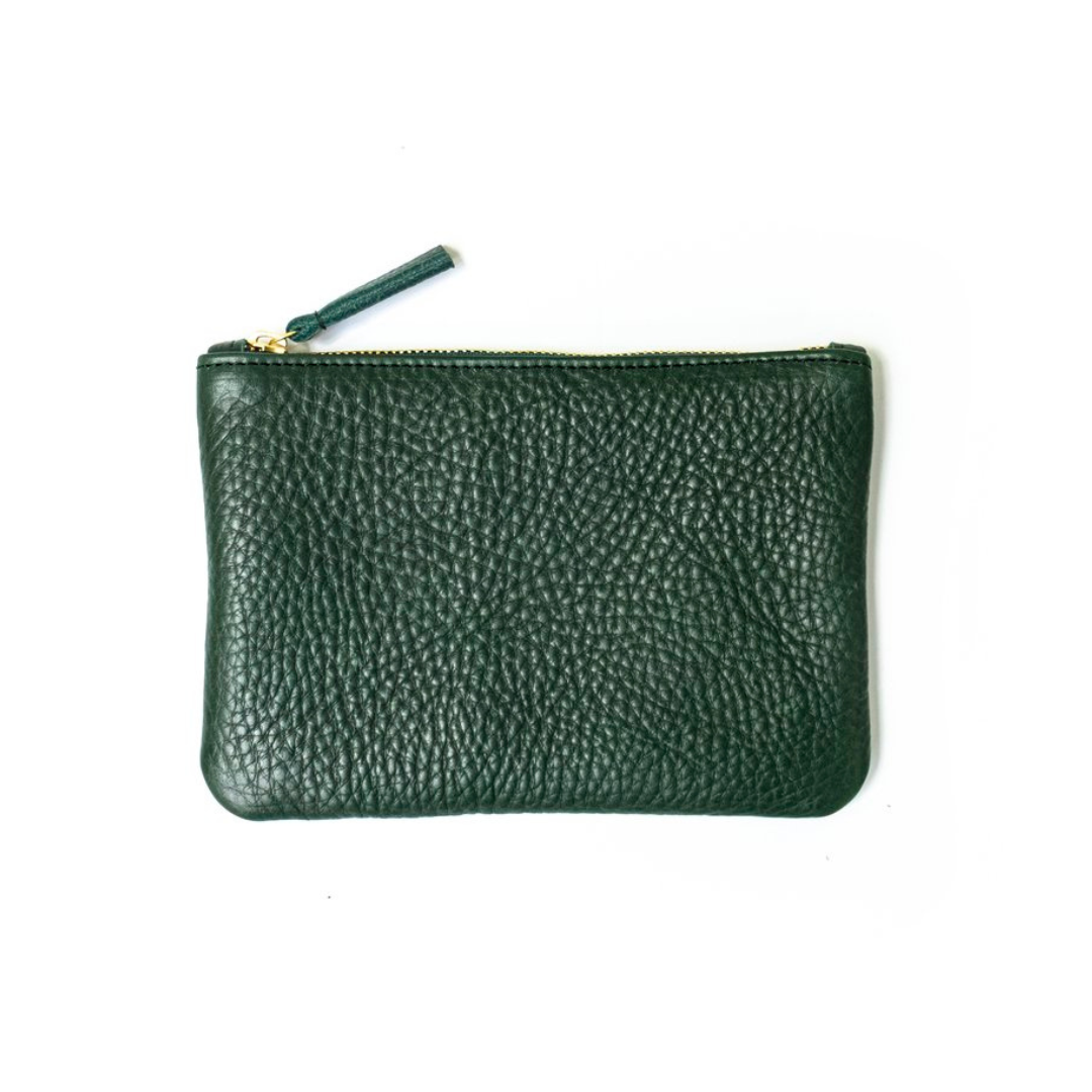 LEATHER ZIPPER POUCH PRIMECUT IN KELP