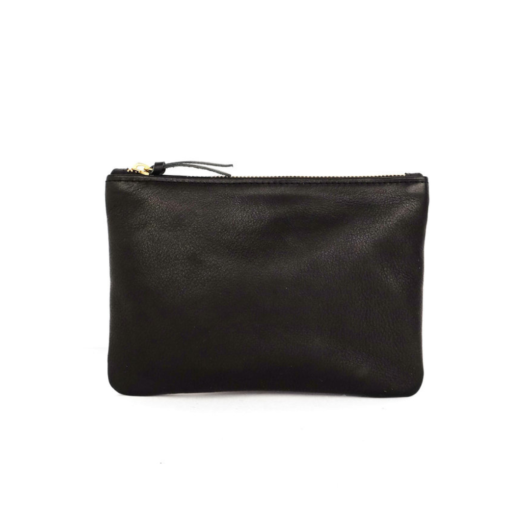 LEATHER ZIPPER POUCH PRIMECUT IN BLACK