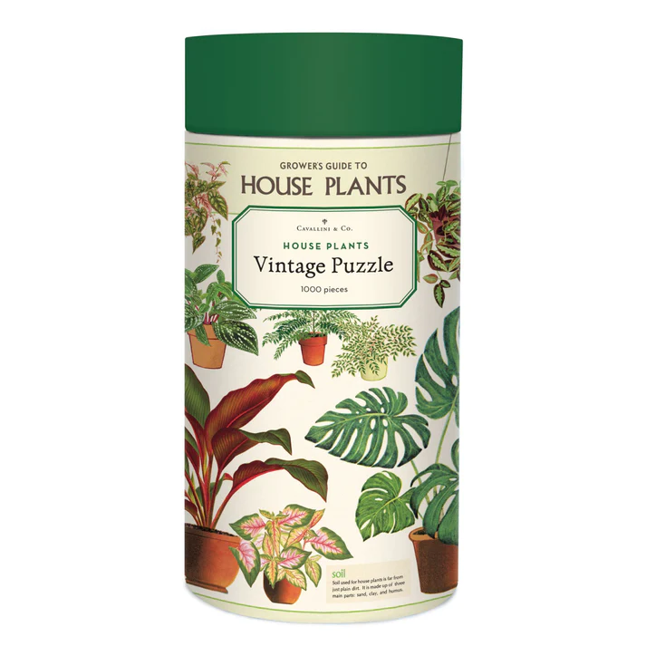 A STURDY CARDBOARD CYLINDER WITH VARIOUS GRAPHICS OF DIFFERENT TYPES OF PLANTS.  ILLUSTRATIONS ARE SCATTERED AROUND THE CYLINDER WITH A NEUTRAL BACKGROUND AND A KELLEY GREEN TOP. 