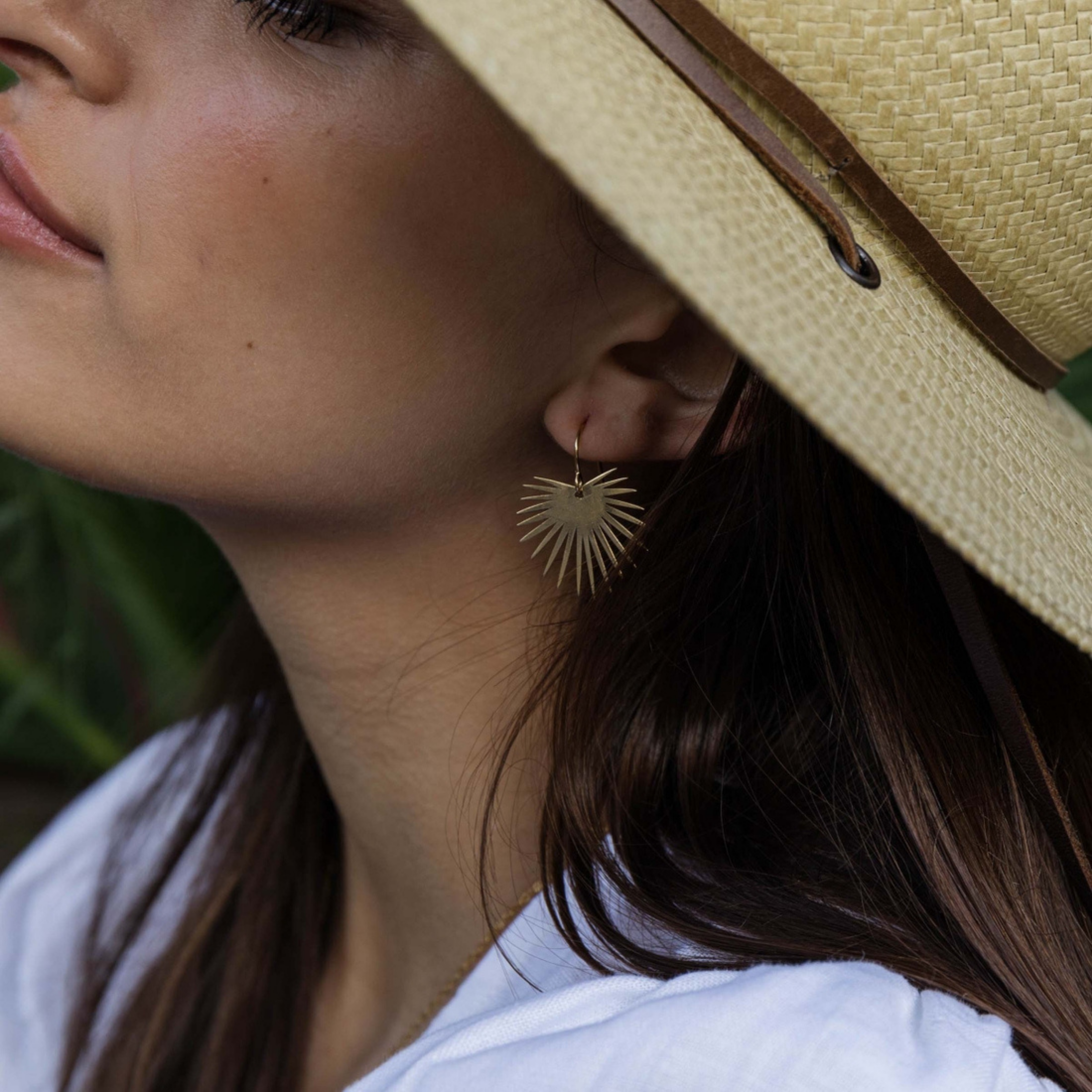 Fan Palm Earrings on Model