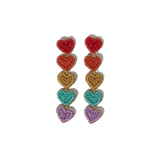 5 Heart Dangle Post Earrings in Red Rainbow
