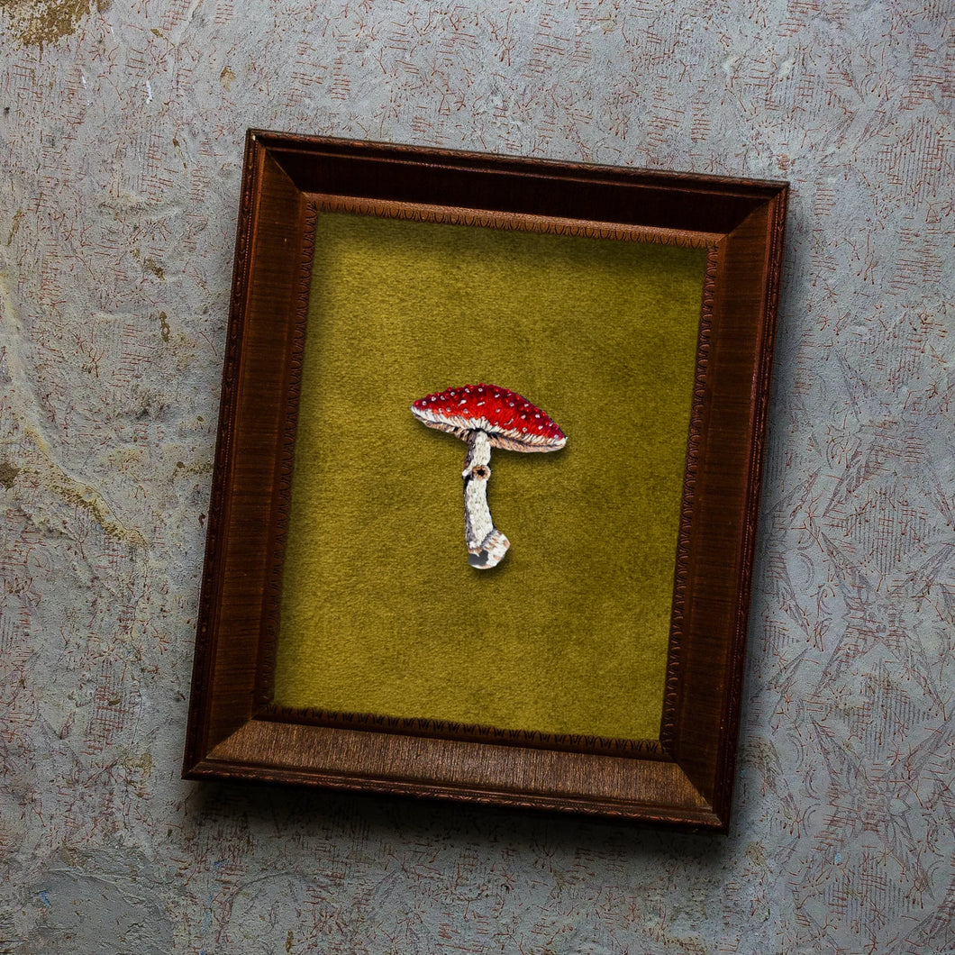FLY AMANITA MUSHROOM BEADED BROOCH