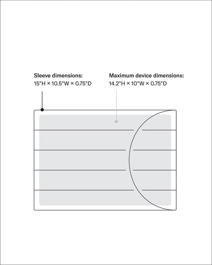 chart showing dimensions of laptop case. 