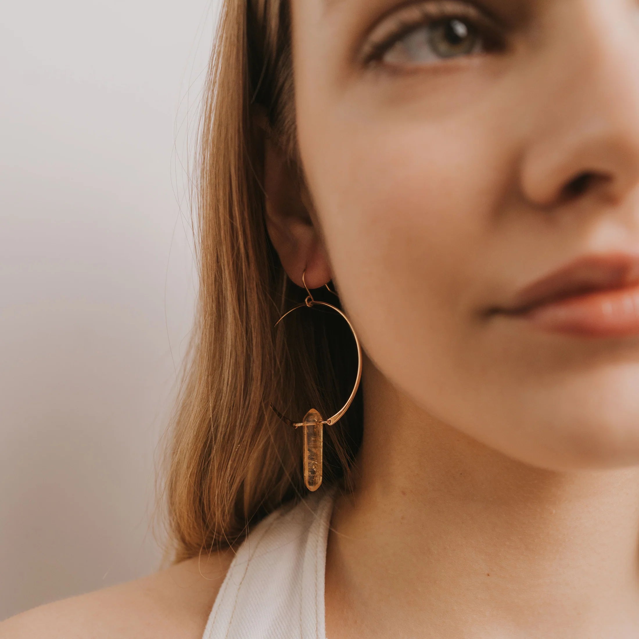 Citrine Hoops on model