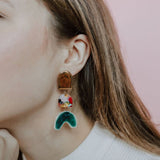 TIERED RAINBOW + EMERALD ARCH EARRINGS