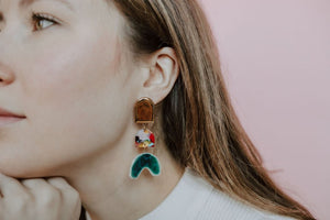 TIERED RAINBOW + EMERALD ARCH EARRINGS