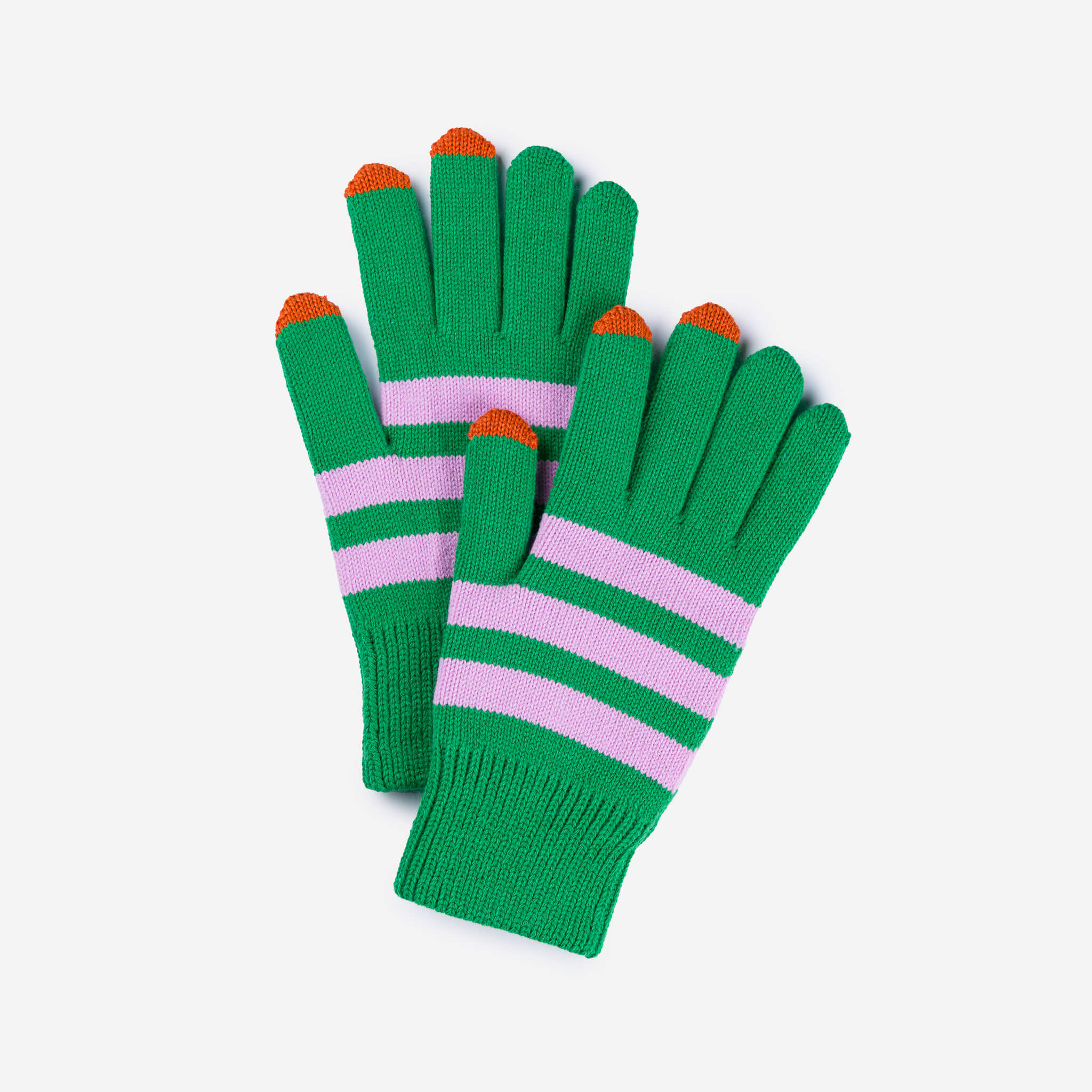 STRIPED TOUCHSCREEN GLOVES IN KELLY GREEN