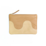 WAVE PATCHWORK LEATHER ZIPPER POUCH in tan wave