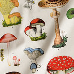 A close up photo showing the detail of the mushrooms printed on the napkins.