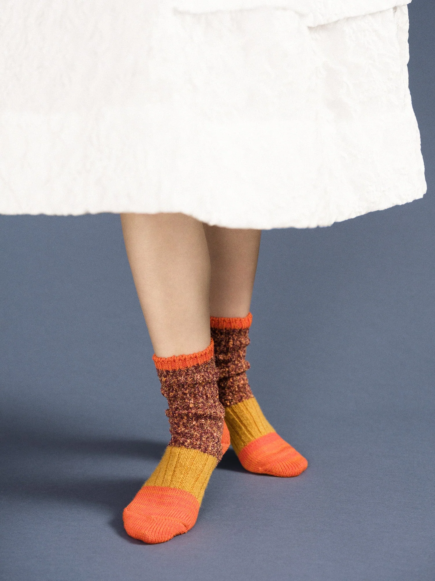 speckle crew socks paired with a fun textured skirt. 