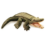 2ft alligator hand puppet with its mouth open. 