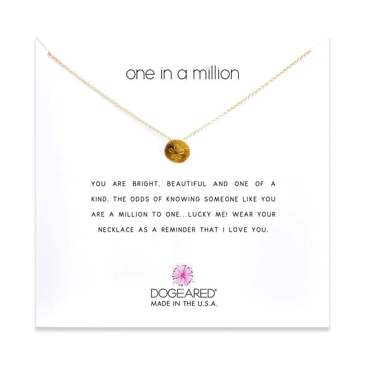 one in a million necklace in gold on card