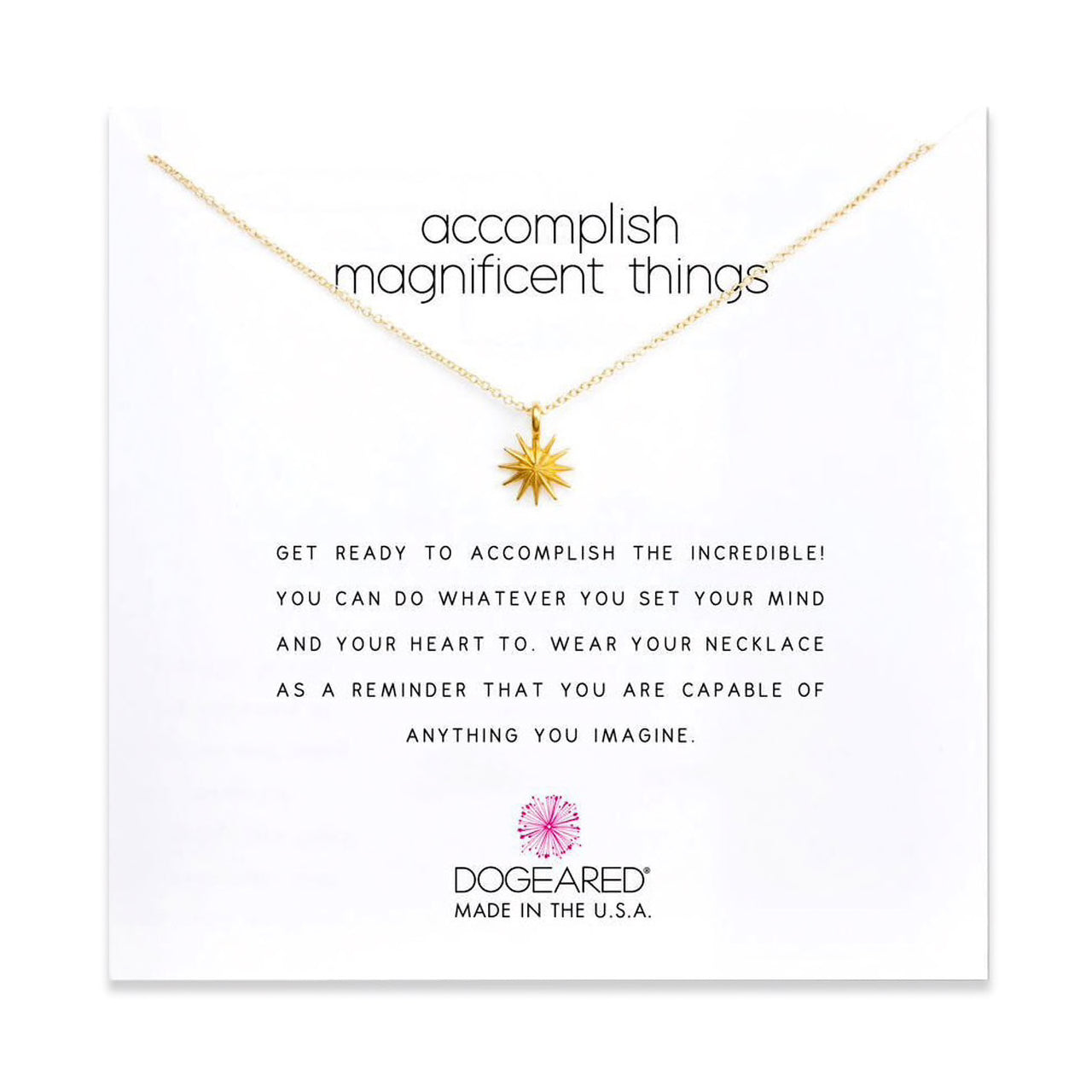 accomplish magnificent things necklace gold on card