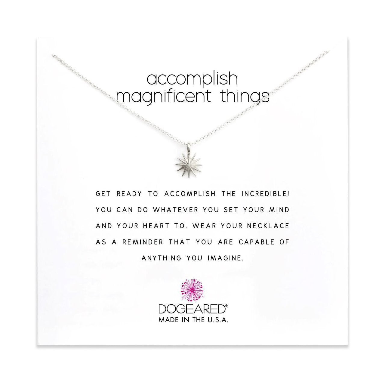 accomplish magnificent things sterling silver necklace on card