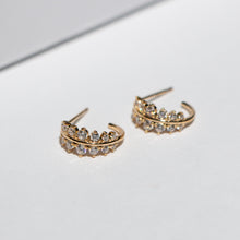 Load image into Gallery viewer, SMALL LEAF CZ HUGGIE EARRINGS
