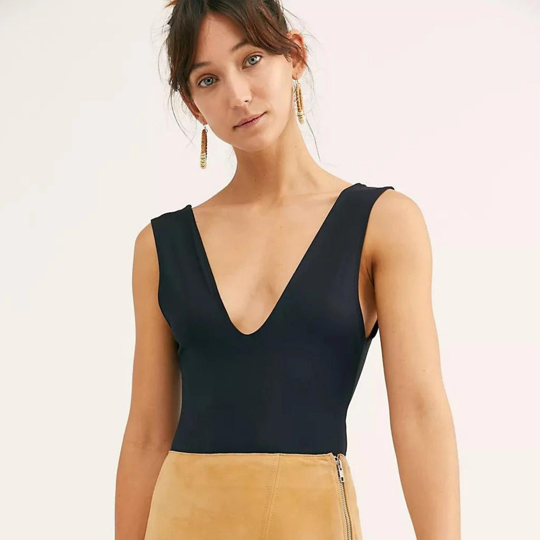 Keep It Sleek Bodysuit in Black on Model