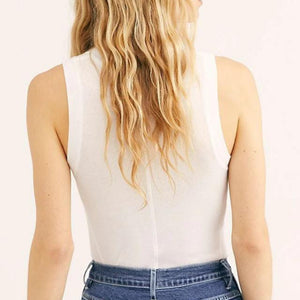 U-Neck Tank in White on Model - Back VIew