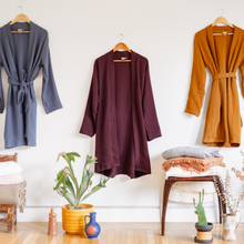 Load image into Gallery viewer, Alaia Robes in Agean, Wine &amp; Rust (from left to right)
