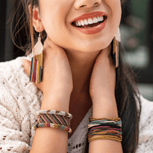 Load image into Gallery viewer, Muted Diagonal Stripe Small Stretch Bracelet on Model
