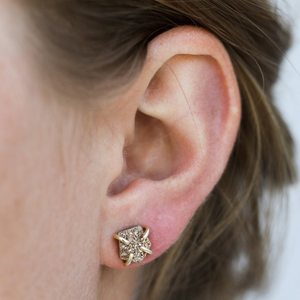 Rose Gold Free Form Druzy Earrings on Model jax kelly