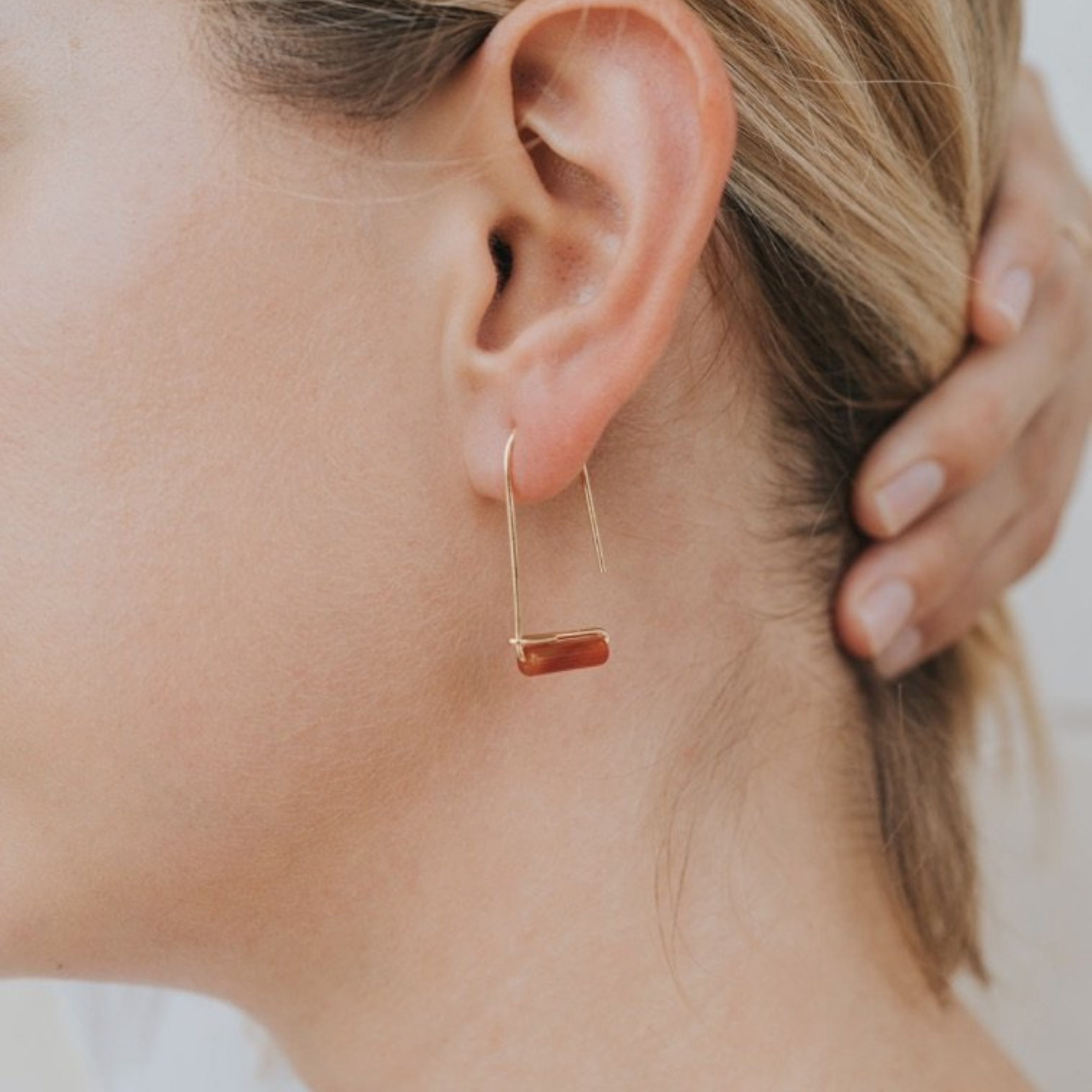 Carnelian Agate Gemstone Drop Earrings on Model