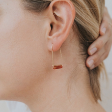 Load image into Gallery viewer, Carnelian Agate Gemstone Drop Earrings on Model
