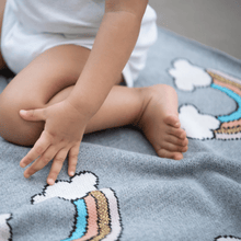Load image into Gallery viewer, Rainbow Baby Blanket with Child Sitting On It
