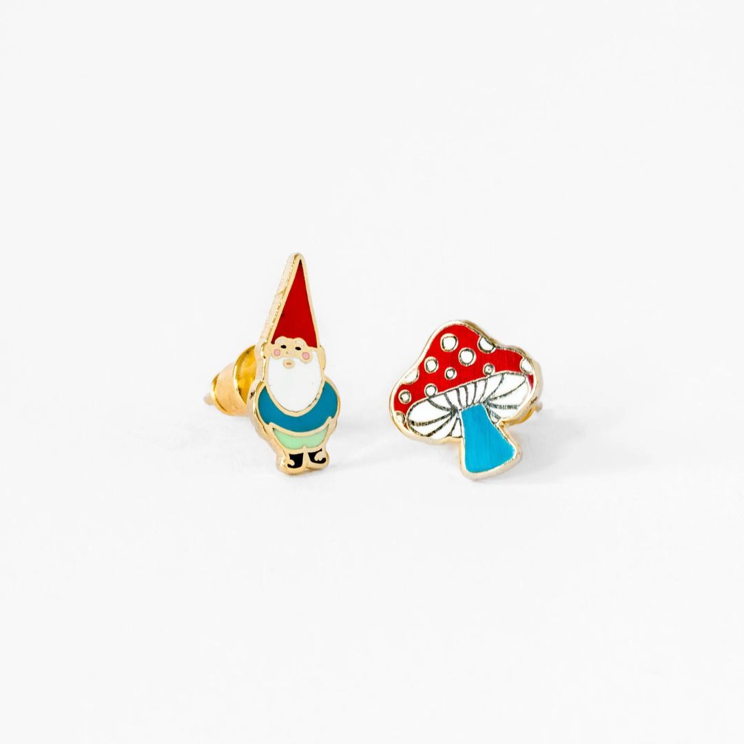 Gnome & Mushroom Stud Earrings